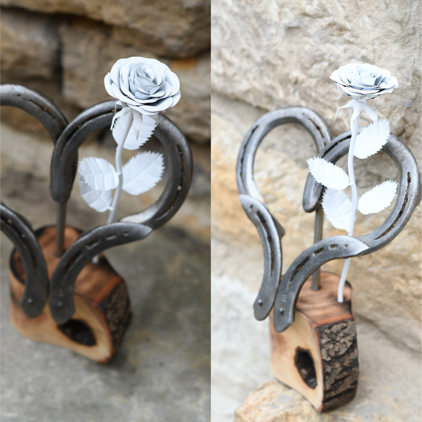 Hufeisen - Herz mit Rose mit Holzaufsteller