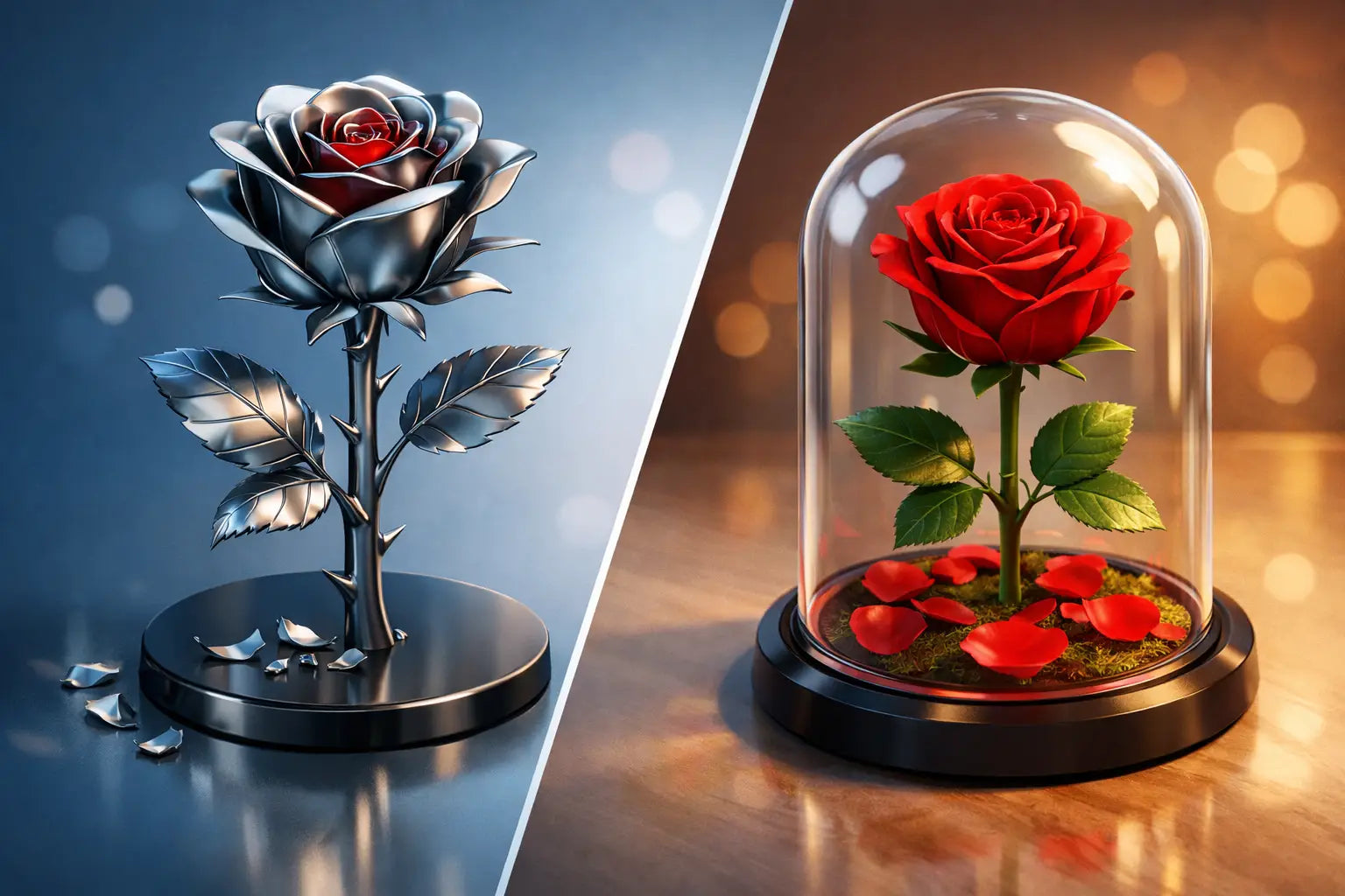 Stahlrose vs konservierte Rose im Vergleich