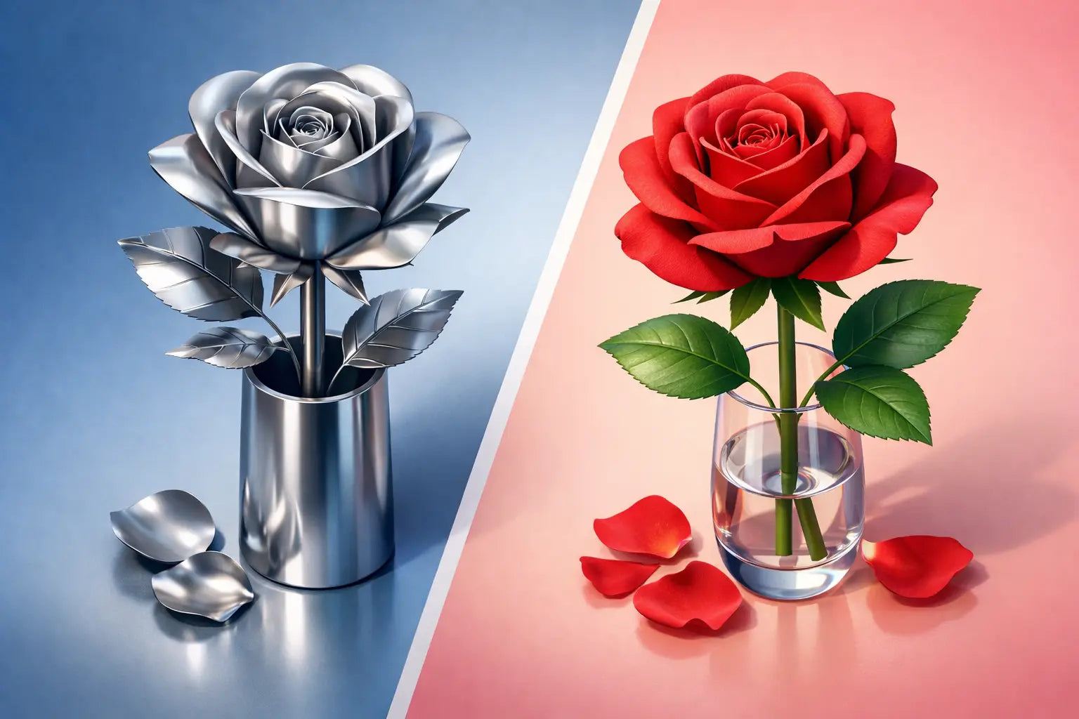 Stahlrose vs Kunstblume im Vergleich