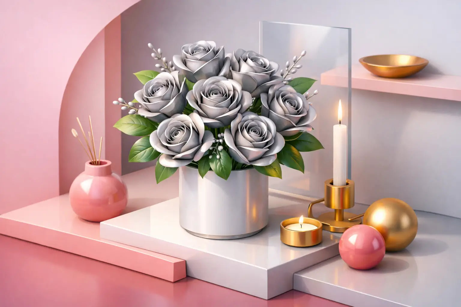 Stahlrosen Arrangement modern dekorieren