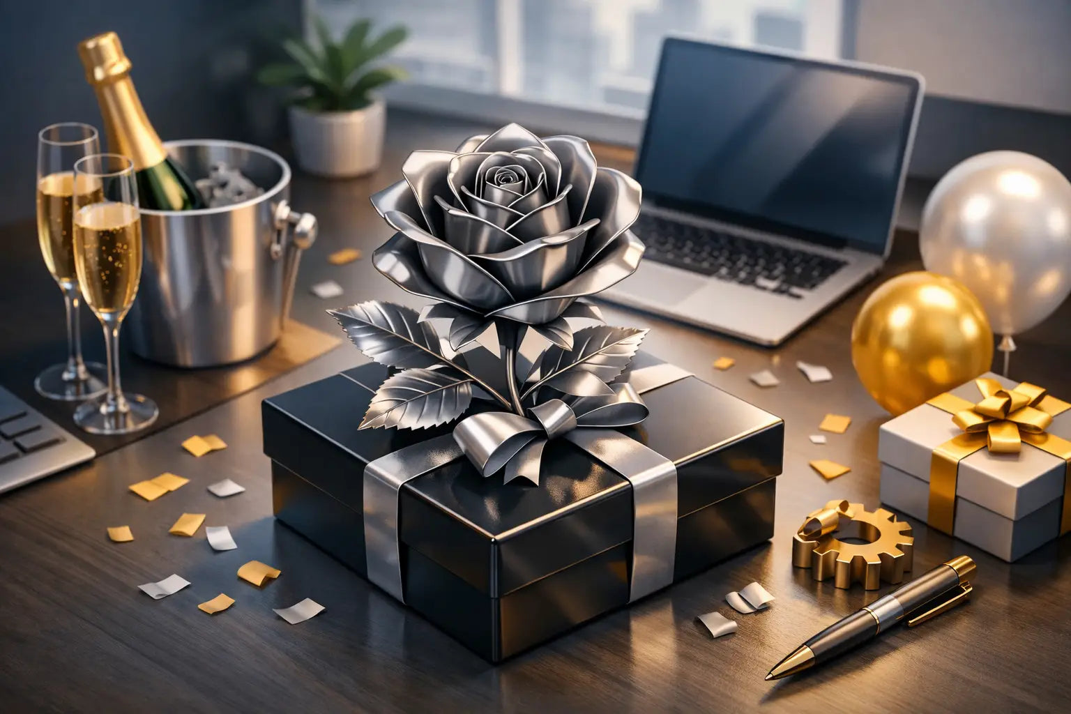 Stahlrose als Firmenjubiläum Geschenk wählen