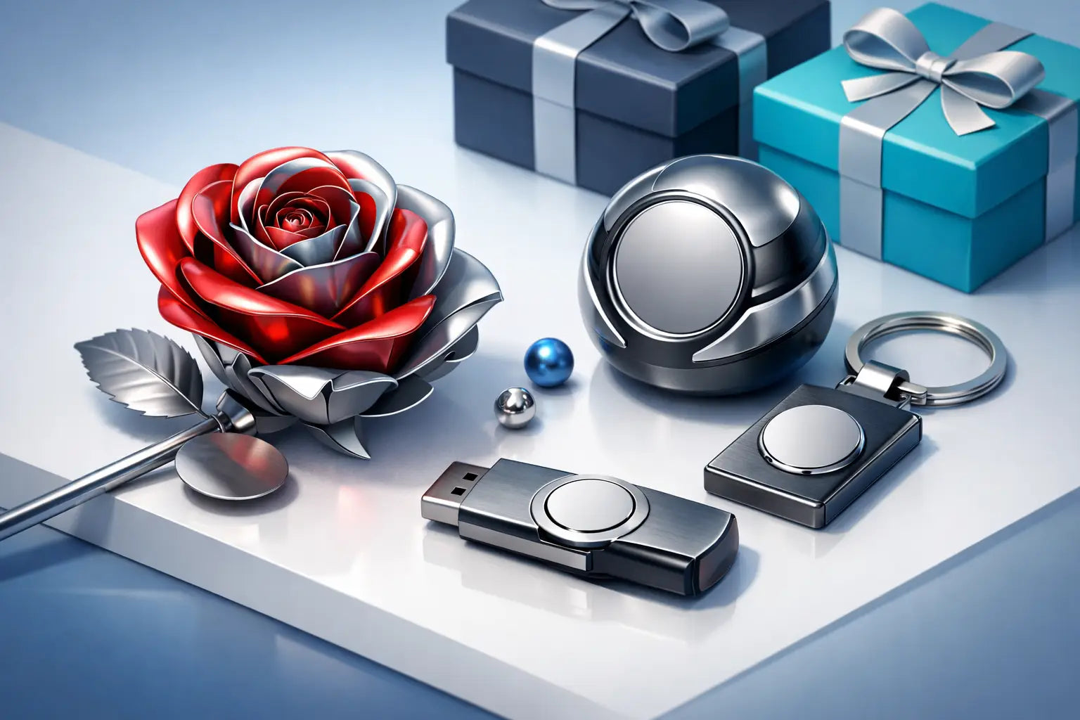 Werbegeschenk Metallrose mit Logo wählen