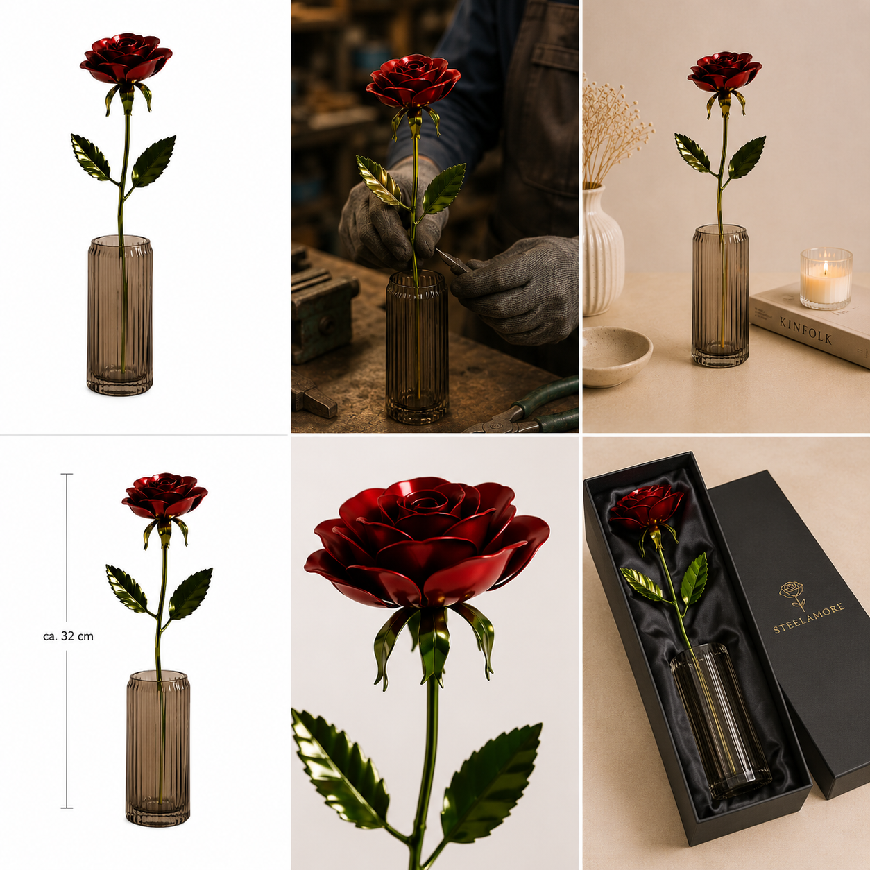 Handgemachte zweifarbige Stahlrose – Dekoration & Geschenkidee