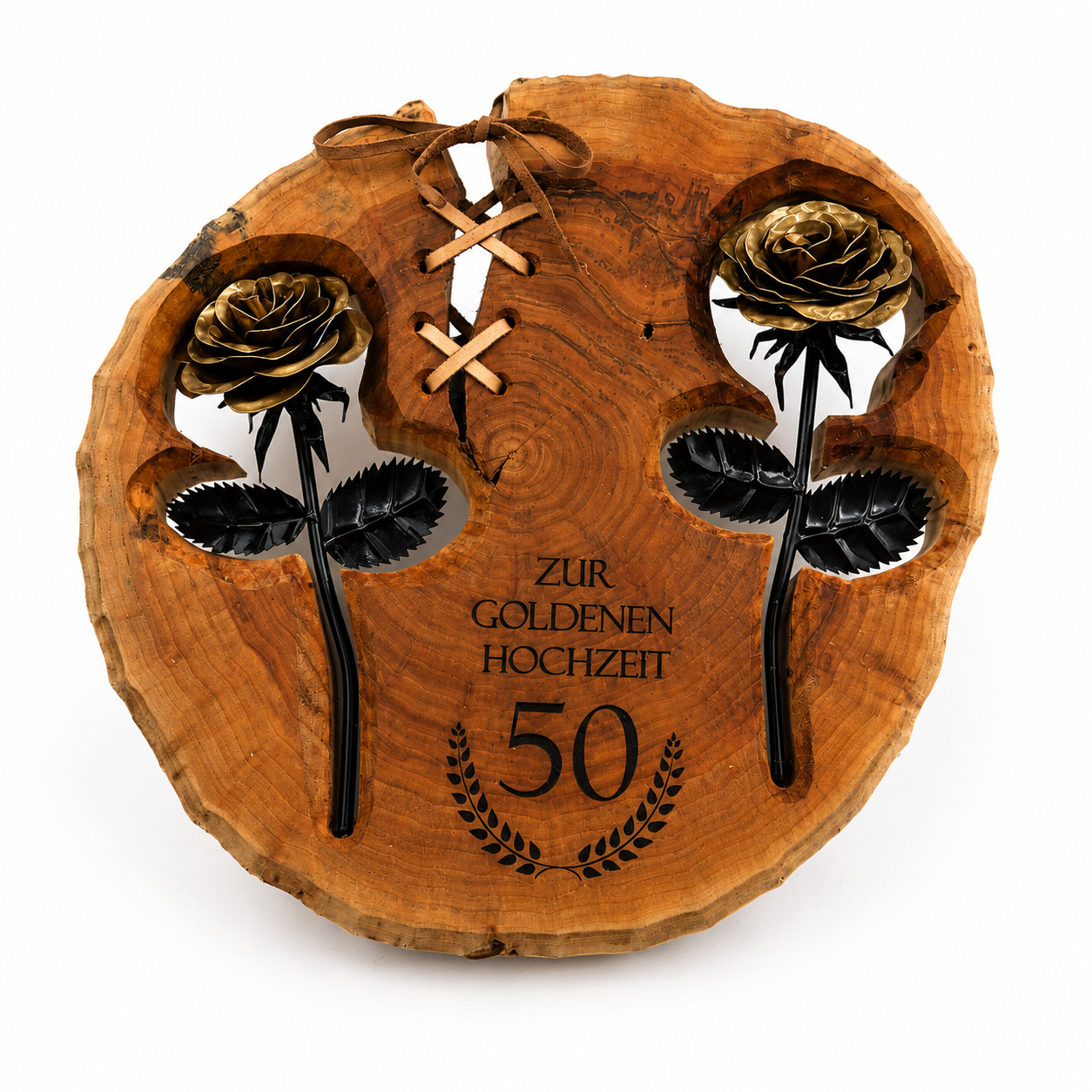 Personalisierte Edelholztafel mit Stahlrosen – Geschenk mit Wunsch Gravur