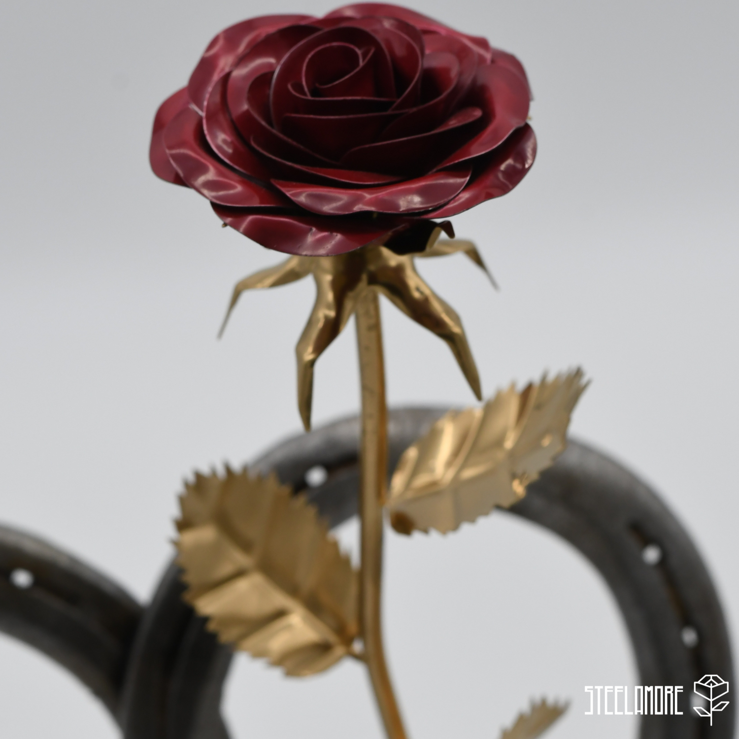 Hufeisen - Herz mit Rose mit Holzaufsteller
